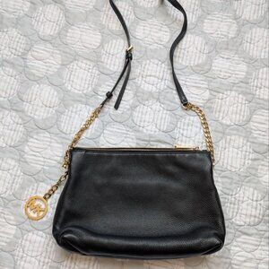 Michael Kors Genuine Leather Handbag/ Crossbody Black with Gold Hardware